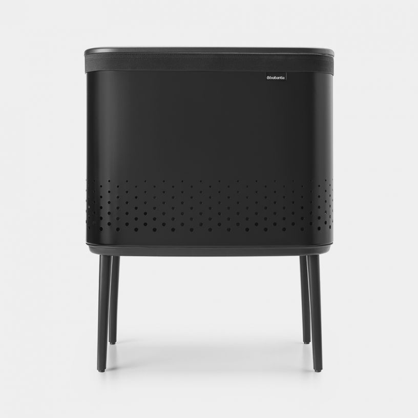 Brabantia Bo Laundry Bin, 60Ltr. Plastic Lid, Matt Black #200526